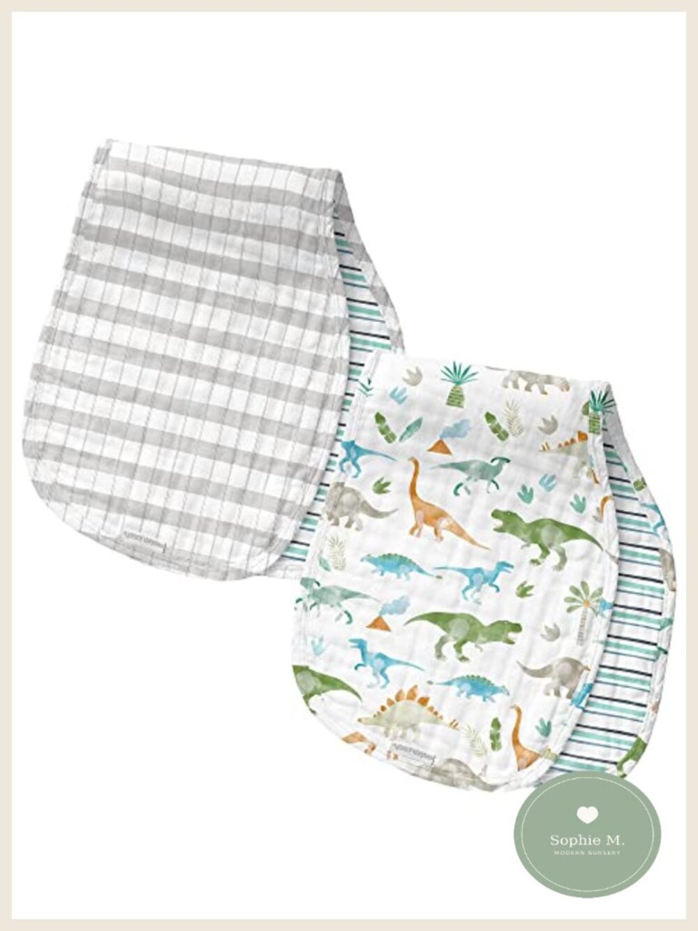 Muslin Baby Burp Cloths 2-Pack 100% Cotton Large Dino Print